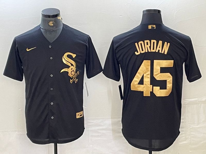 Men Chicago White Sox 45 Jordan Black gold #4 th generation Nike 2024 MLB Jersey style 1->->MLB Jersey